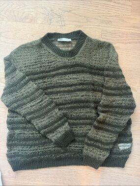 Zara Olive Green Knit Crewneck Sweater -